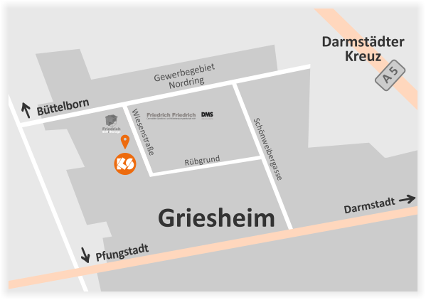 Anfahrt zu  KS Büromöbel dem Gebrauchtmöbelhändler in Griesheim