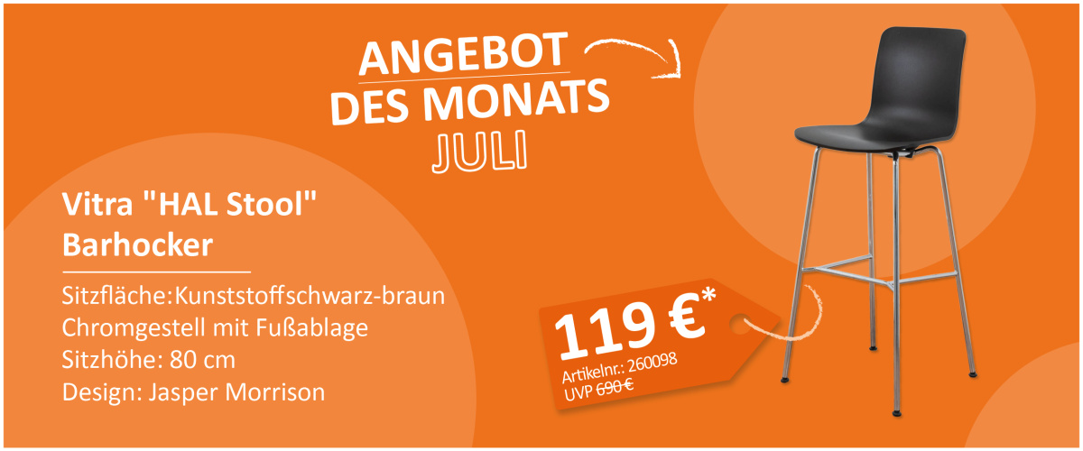 ANGEBOT DES MONATS Vitra "HAL Stool" Barhocker schwarz/braun - Chromgestell ANGEBOT DES MONATS Vitra "HAL Stool" Barhocker schwarz/braun - Chromgestell