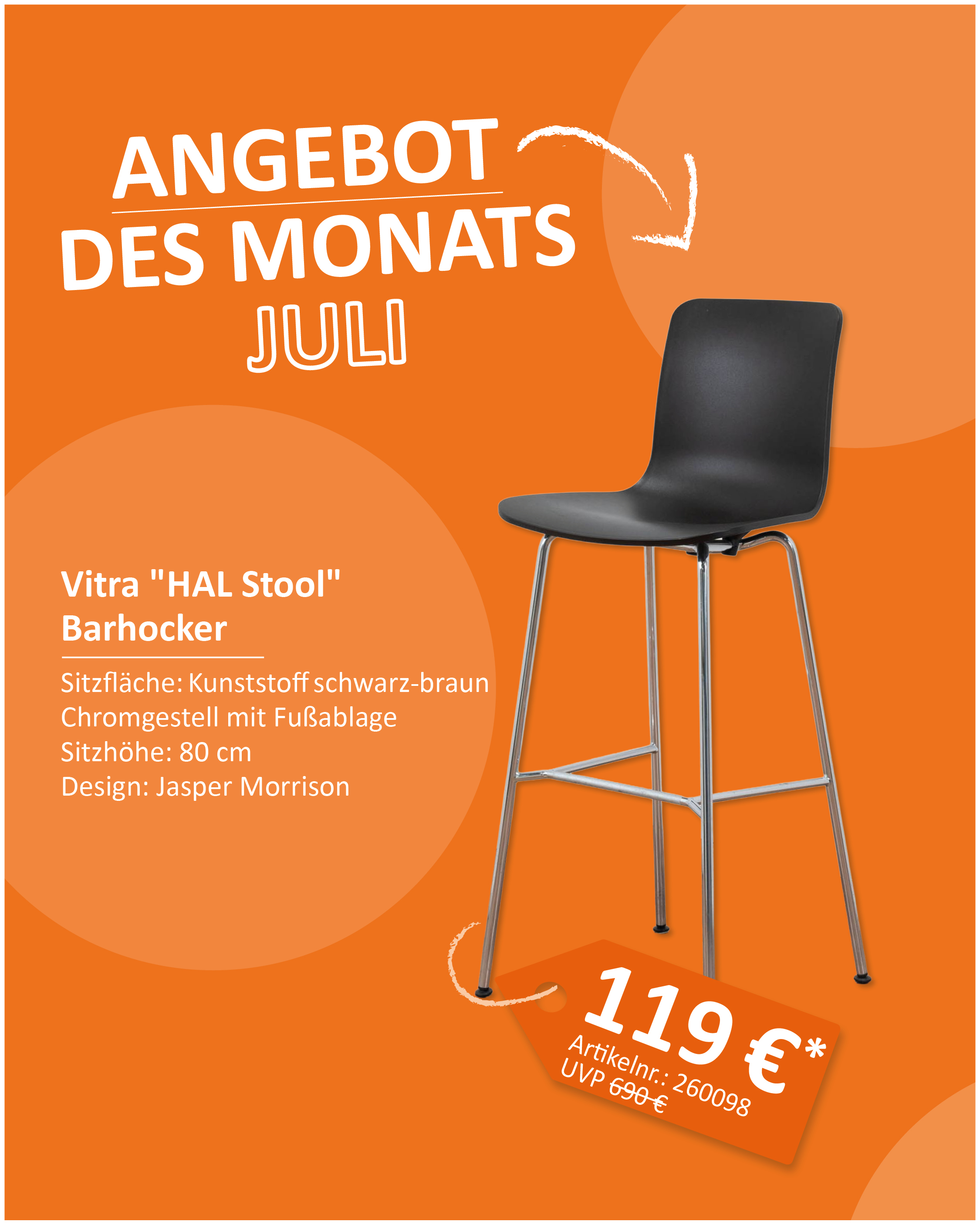 ANGEBOT DES MONATS Vitra "HAL Stool" Barhocker schwarz/braun - Chromgestell